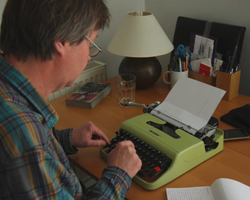 Chris Westwood and his typewriter