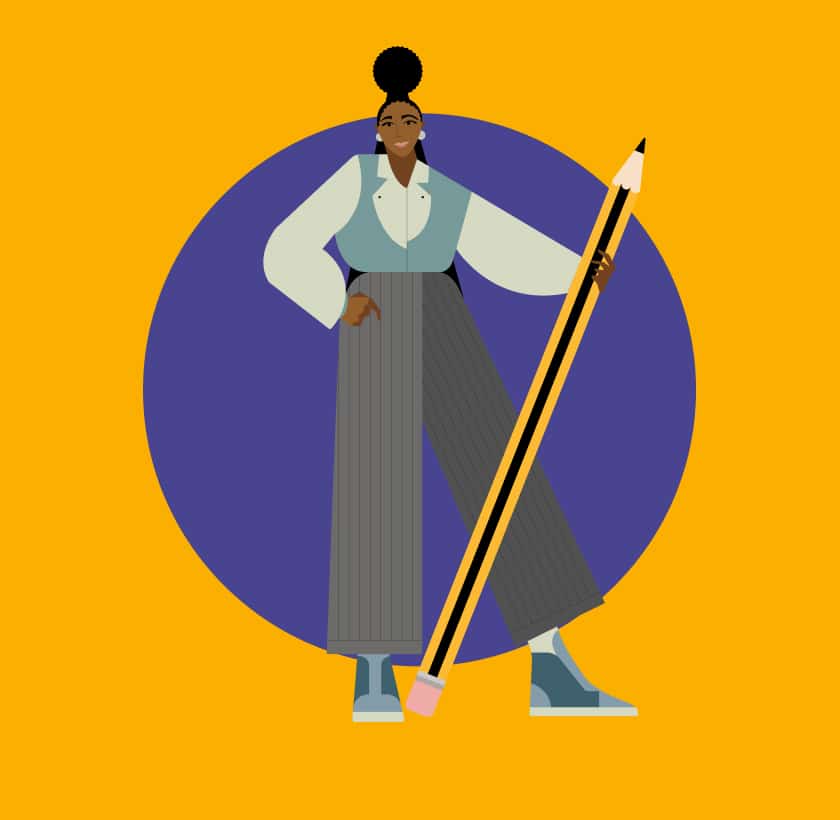 Illustration of woman holding a giant pencil.