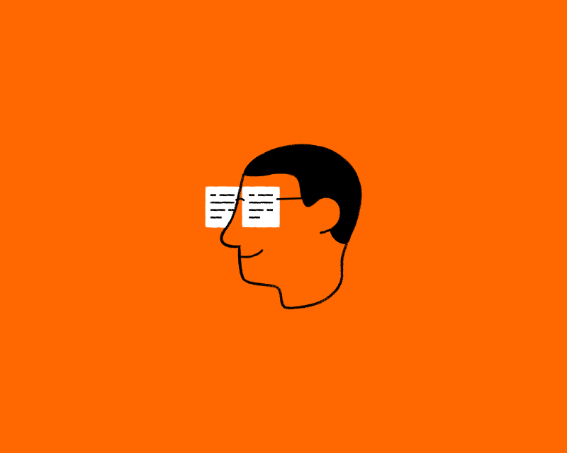 Illustration by Fran Pulido of a person wearing glasses with lenses that look like written pieces of paper.