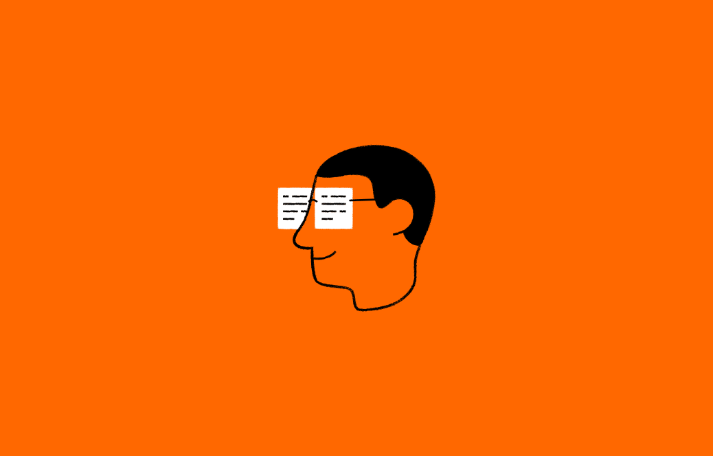 Illustration by Fran Pulido of a person wearing glasses with lenses that look like written pieces of paper.