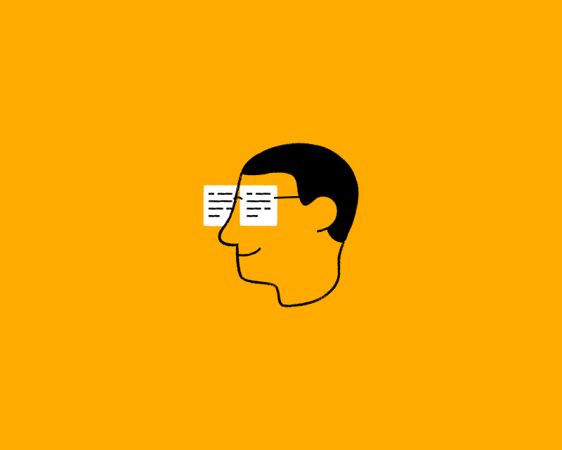 Illustration by Fran Pulido of a person wearing glasses with lenses that look like written pieces of paper.