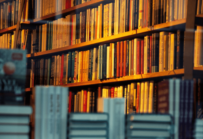 An image of books on a bookshelf.
