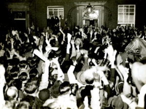 Jubilant crowds greet Neville Chamberlain at Downing Street on 30 September. CREDIT Neville Chamberlain Papers, Cadbury Research Library, University of Birmingham