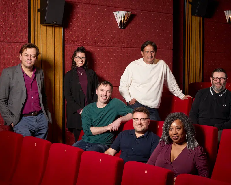 From left to right: Simon Stephens, Sameera Steward, Joe Ward Munrow, Joe White, Ishy Din, Juliet Gilkes Romero and David Eldridge. Photo credit: Tony Hay)
