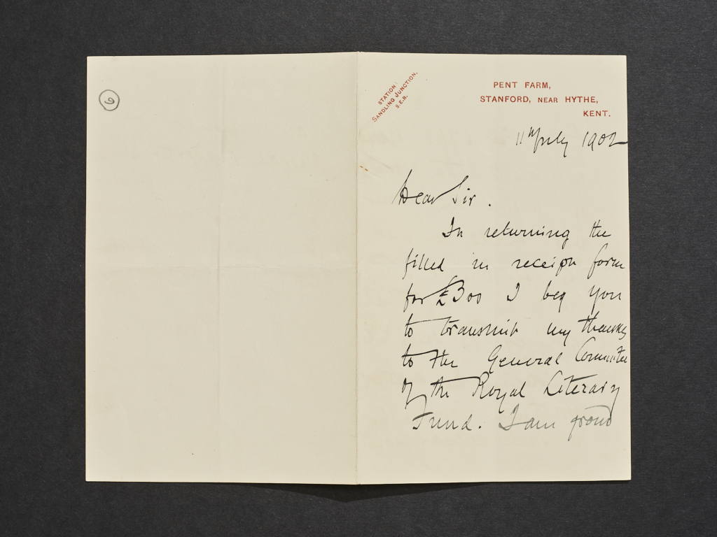 Joseph Conrad's letter to the RLF 11 July 1902 Page 1 Copyright Trustees of the Joseph Conrad Estate