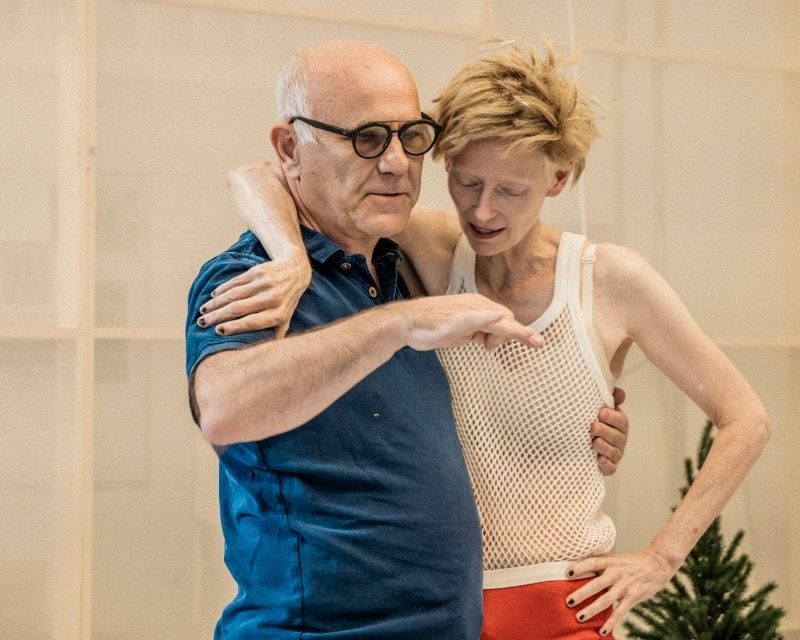 Stephen Unwin and Tilda Swinton - in rehearsals for Man to Man at the Royal Court - credit Ruediger Glatz