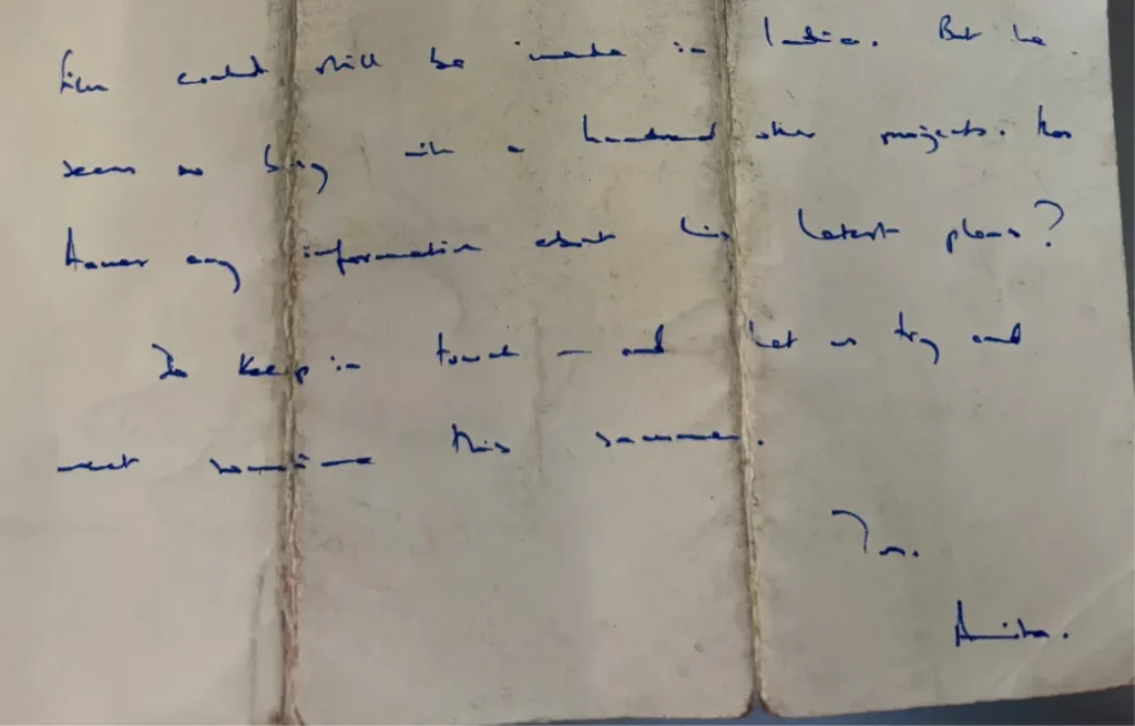 The final page of Anita’s letter, written to Shahrukh Husain during the process of working on In Custody, including her signature. © All rights and credit go to the owner. No copyright infringement intended.