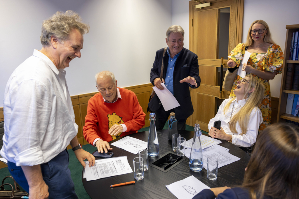 RLF CEO Edward Kemp, Gyles Brandreth, Alan Titchmarsh, Cerrie Burnell, Cressida Cowell and Jane Riordan rehearsing. © Fernando Manoso.